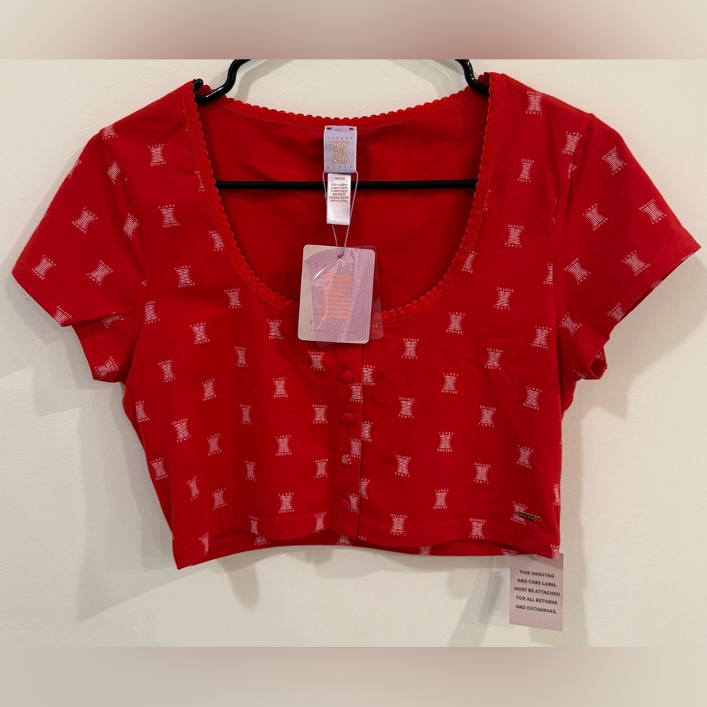 Savage X Fenty Red Cropped Button Lounge Top NWT Size Medium